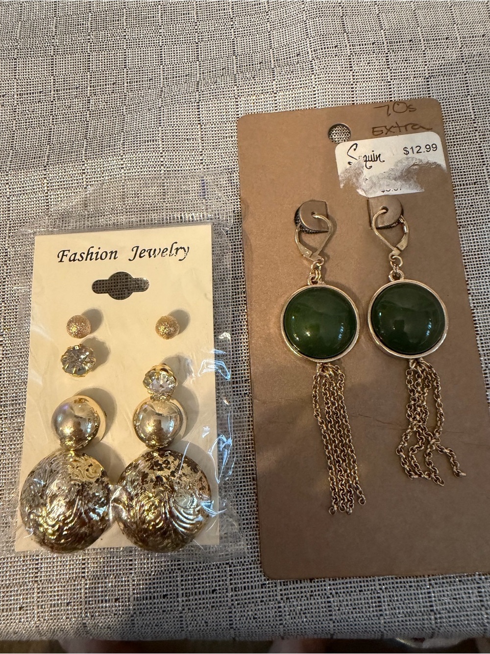 Unbranded Green Stone Gold-Tone Tassel Drop Earrings